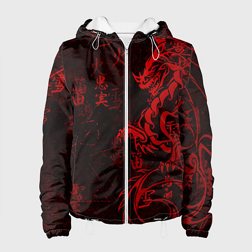 Женская куртка Красный дракон - иероглифы / 3D-Белый – фото 1