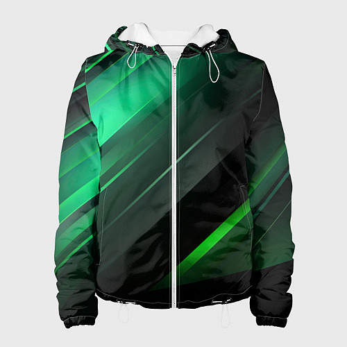 Женская куртка Black green abstract / 3D-Белый – фото 1