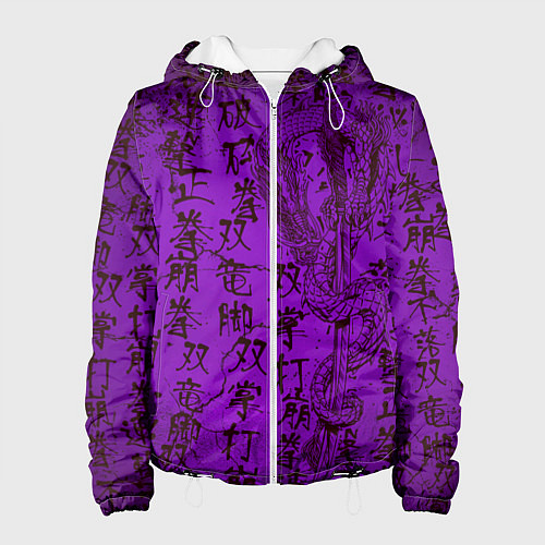 Женская куртка Неоновый дракон - иероглифы / 3D-Белый – фото 1