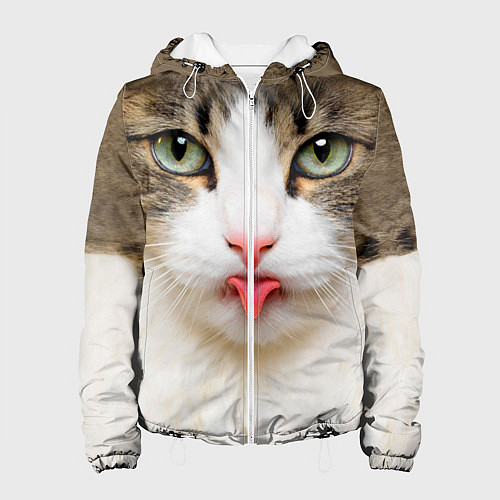 Женская куртка Кошка показывает язык / 3D-Белый – фото 1