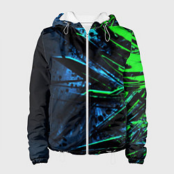Куртка с капюшоном женская Black green abstract, цвет: 3D-белый