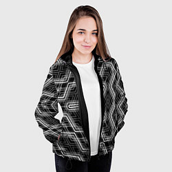 Куртка с капюшоном женская Черно-белый ассеметричный узор, цвет: 3D-черный — фото 2