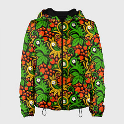 Куртка с капюшоном женская Русское народное искусство - хохлома, цвет: 3D-черный