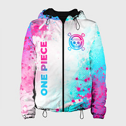 Куртка с капюшоном женская One Piece neon gradient style: надпись, символ, цвет: 3D-черный