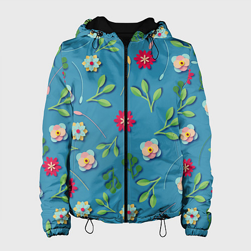 Женская куртка Цветы и зеленые веточки / 3D-Черный – фото 1