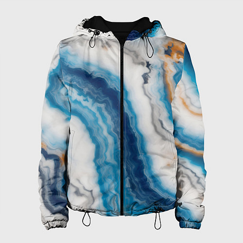 Женская куртка Узор волна голубой океанический агат / 3D-Черный – фото 1