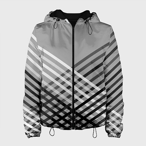 Женская куртка Косые черно-белые полосы на сером / 3D-Черный – фото 1