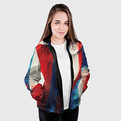Куртка с капюшоном женская Абстракция в цветах флага РФ, цвет: 3D-черный — фото 2