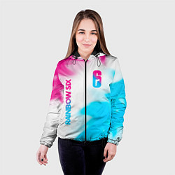Куртка с капюшоном женская Rainbow Six neon gradient style: надпись, символ, цвет: 3D-черный — фото 2