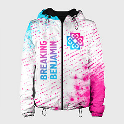 Куртка с капюшоном женская Breaking Benjamin neon gradient style: надпись, си, цвет: 3D-черный