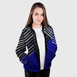 Куртка с капюшоном женская Белые и серые полосы на синем фоне, цвет: 3D-черный — фото 2
