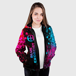 Куртка с капюшоном женская Blue Exorcist - neon gradient: по-вертикали, цвет: 3D-черный — фото 2