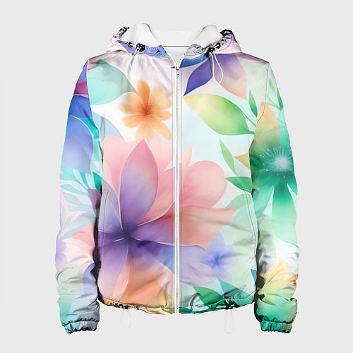 Женская куртка Акварельные цветы - нейросеть / 3D-Белый – фото 1