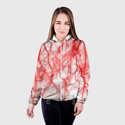 Куртка с капюшоном женская Белый фон и красные молнии, цвет: 3D-белый — фото 2