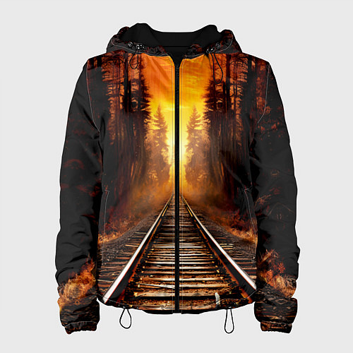 Женская куртка Железная дорога на закате / 3D-Черный – фото 1