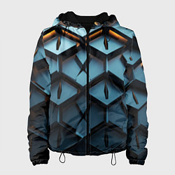 Куртка с капюшоном женская Металлические объемные чешуйчатые ромбы, цвет: 3D-черный