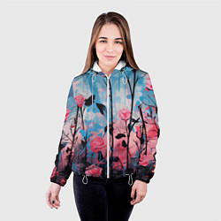 Куртка с капюшоном женская Цветочная аура, цвет: 3D-белый — фото 2