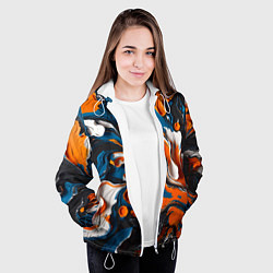 Куртка с капюшоном женская Акриловые краски - оранжевые, цвет: 3D-белый — фото 2