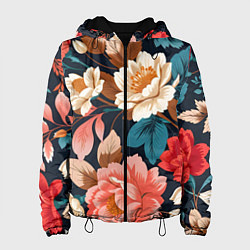 Куртка с капюшоном женская Летние цветы - паттерн, цвет: 3D-черный