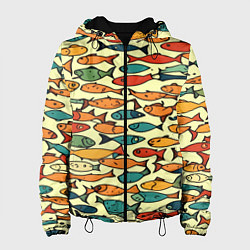 Куртка с капюшоном женская Стайка рыбок, цвет: 3D-черный