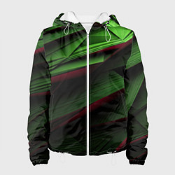 Куртка с капюшоном женская Зеленые абстрактные полосы, цвет: 3D-белый