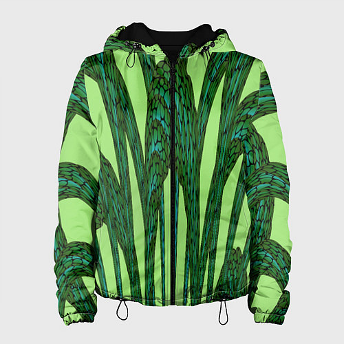 Женская куртка Зеленый растительный мотив / 3D-Черный – фото 1