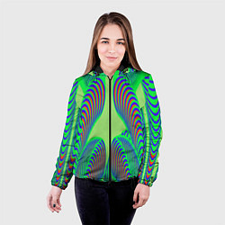 Куртка с капюшоном женская Сине-зеленые изгибы, цвет: 3D-черный — фото 2