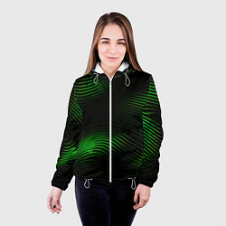 Куртка с капюшоном женская Зеленые тонкие линии, цвет: 3D-белый — фото 2