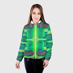 Куртка с капюшоном женская Дуги на зеленом фоне, цвет: 3D-белый — фото 2