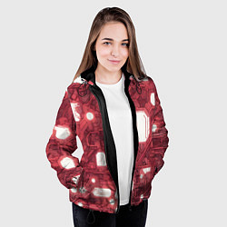 Куртка с капюшоном женская Красные Кибер схемы неон, цвет: 3D-черный — фото 2