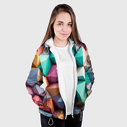 Куртка с капюшоном женская Полигональные объемные кубы и тетраэдры в пастельн, цвет: 3D-белый — фото 2