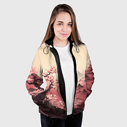 Куртка с капюшоном женская Сакура в горах, цвет: 3D-черный — фото 2