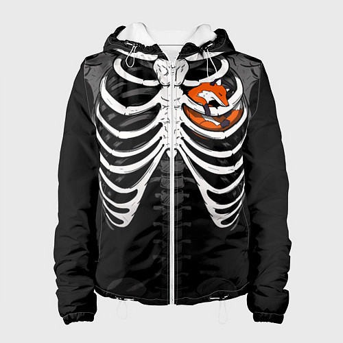 Женская куртка Скелет: ребра с лисой / 3D-Белый – фото 1