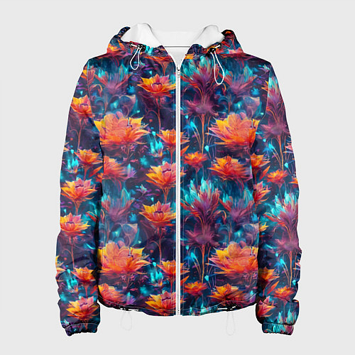Женская куртка Футуристические цветы узор / 3D-Белый – фото 1