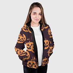 Куртка с капюшоном женская Фонарь джек в грандж стиле halloween тыква cartoon, цвет: 3D-черный — фото 2