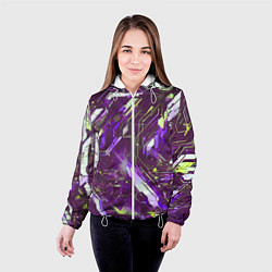 Куртка с капюшоном женская Космические кибер схемы фиолетовые, цвет: 3D-белый — фото 2