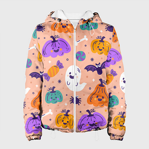 Женская куртка Halloween - pumpkins and ghosts / 3D-Белый – фото 1