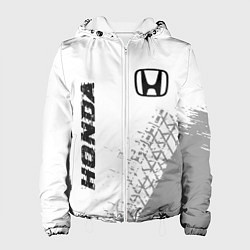 Куртка с капюшоном женская Honda speed на светлом фоне со следами шин: надпис, цвет: 3D-белый