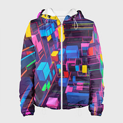 Куртка с капюшоном женская Пространство с кубами, цвет: 3D-белый