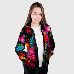 Куртка с капюшоном женская Краски и цветы, цвет: 3D-черный — фото 2