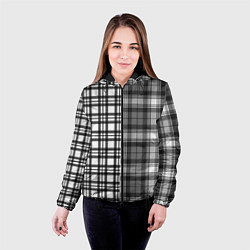 Куртка с капюшоном женская Черно-белый паттерн клетка, цвет: 3D-черный — фото 2