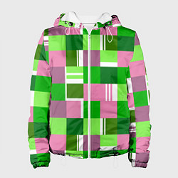 Куртка с капюшоном женская Ретро квадраты ванильные, цвет: 3D-белый