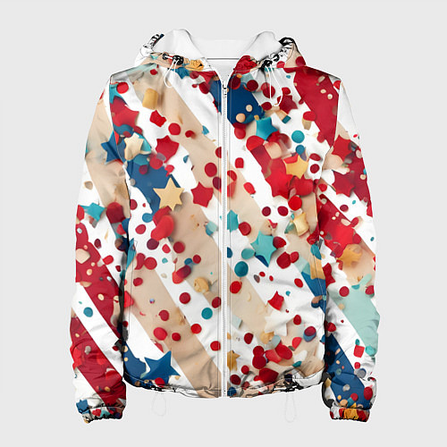 Женская куртка Новогодние линии красный синий / 3D-Белый – фото 1