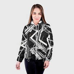 Куртка с капюшоном женская Белые полосы на чёрном фоне, цвет: 3D-белый — фото 2
