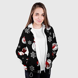 Куртка с капюшоном женская Снеговички в зимних шапочках со снежинками, цвет: 3D-белый — фото 2
