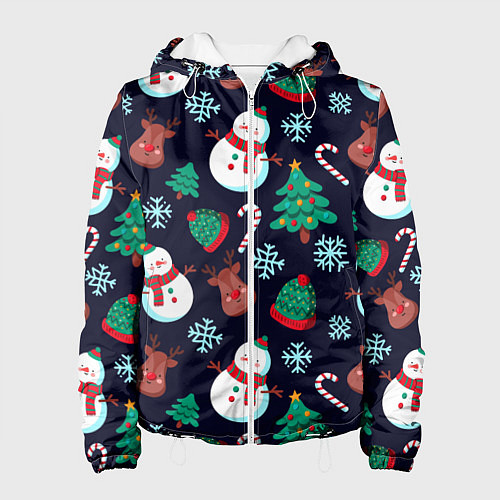 Женская куртка Снеговички с рождественскими оленями и елками / 3D-Белый – фото 1