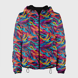 Куртка с капюшоном женская Разноцветные линии нарисованы чернилами паттерн, цвет: 3D-черный