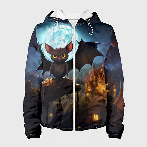 Женская куртка Летучая мышка на фоне луны и замка / 3D-Белый – фото 1