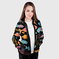 Куртка с капюшоном женская Фолк-арт рыбовы, цвет: 3D-черный — фото 2