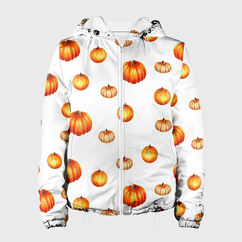 Женская куртка Оранжевые тыквы - паттерн / 3D-Белый – фото 1